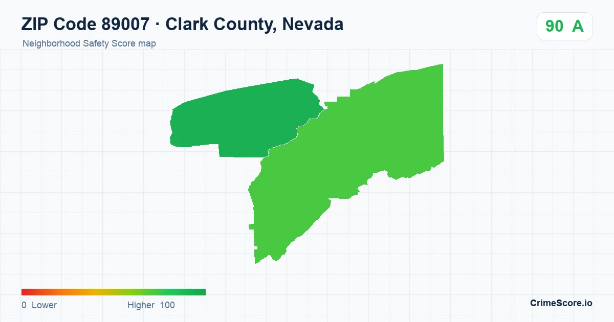 ZIP Code 89007 in Clark County, Nevada neighborhood Safety Score map