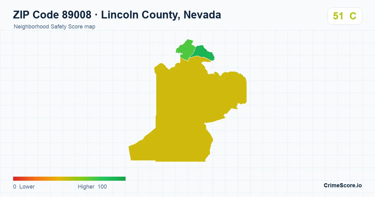 ZIP Code 89008 in Lincoln County, Nevada neighborhood Safety Score map