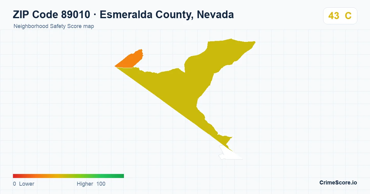 ZIP Code 89010 in Esmeralda County, Nevada neighborhood Safety Score map