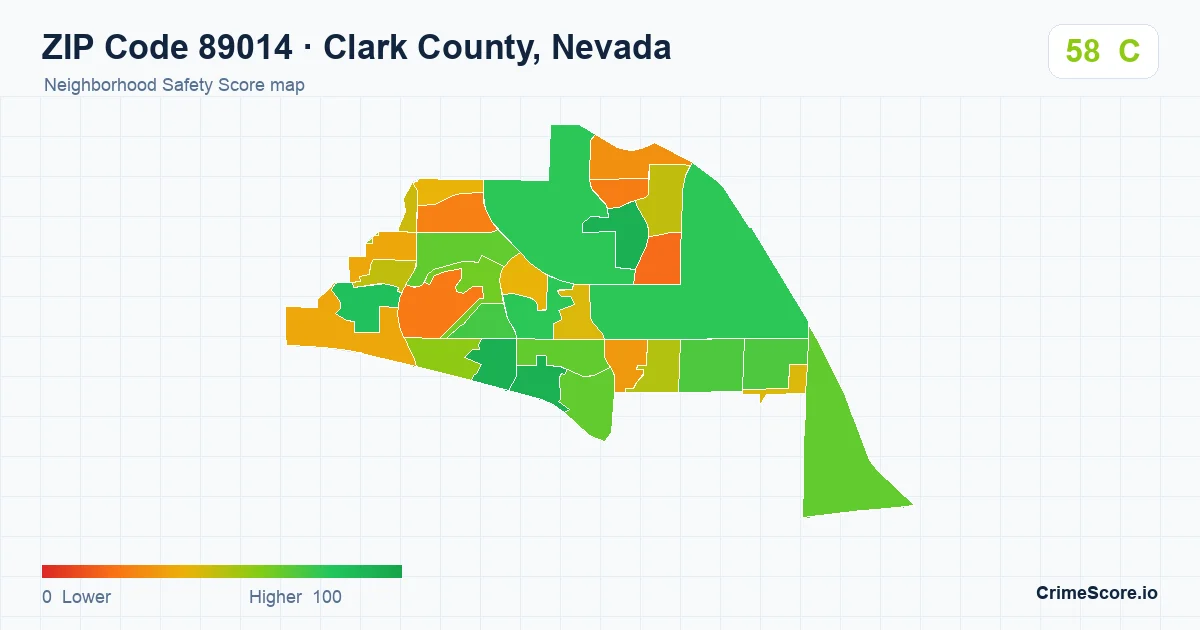 ZIP Code 89014 in Clark County, Nevada neighborhood Safety Score map