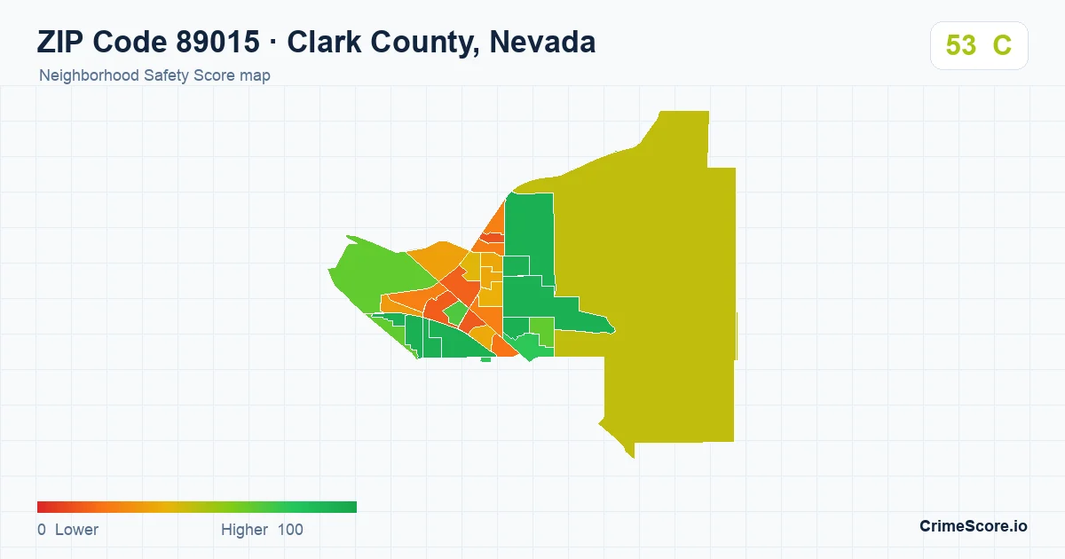 ZIP Code 89015 in Clark County, Nevada neighborhood Safety Score map