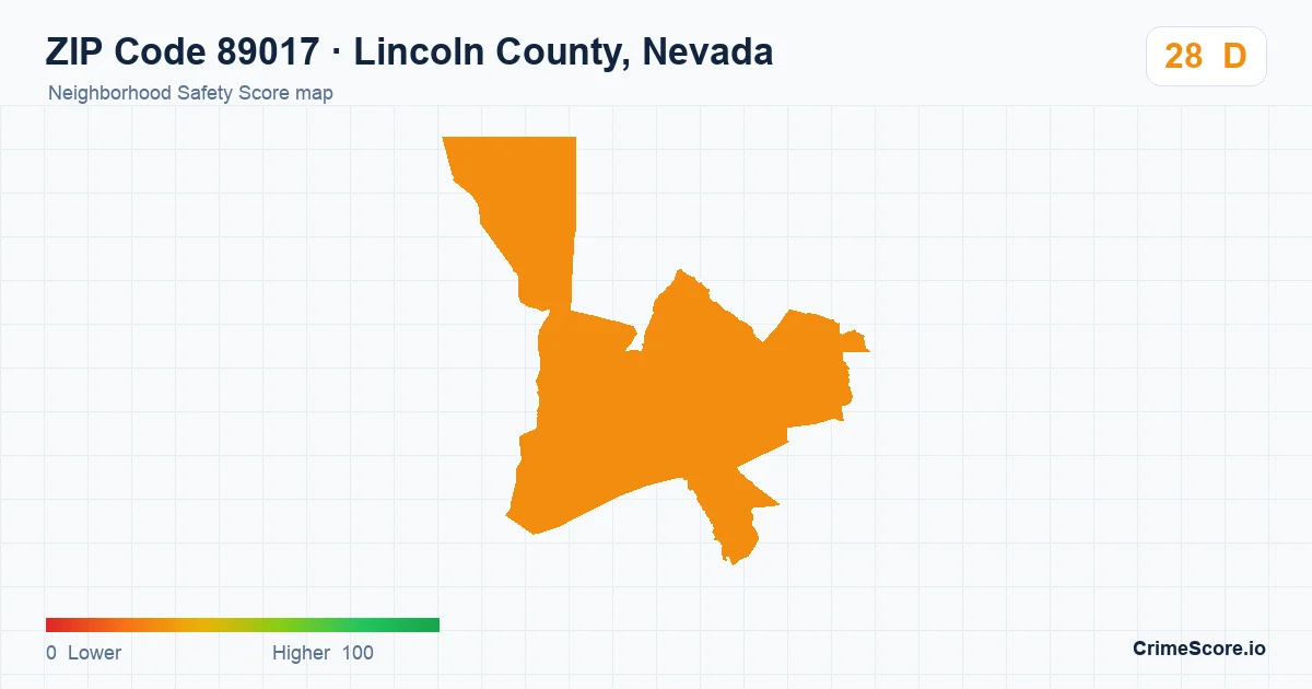 ZIP Code 89017 in Lincoln County, Nevada neighborhood Safety Score map