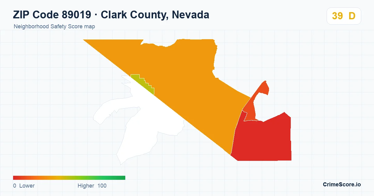 ZIP Code 89019 in Clark County, Nevada neighborhood Safety Score map
