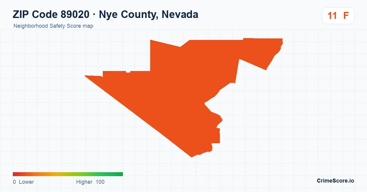 ZIP Code 89020 in Nye County, Nevada neighborhood Safety Score map