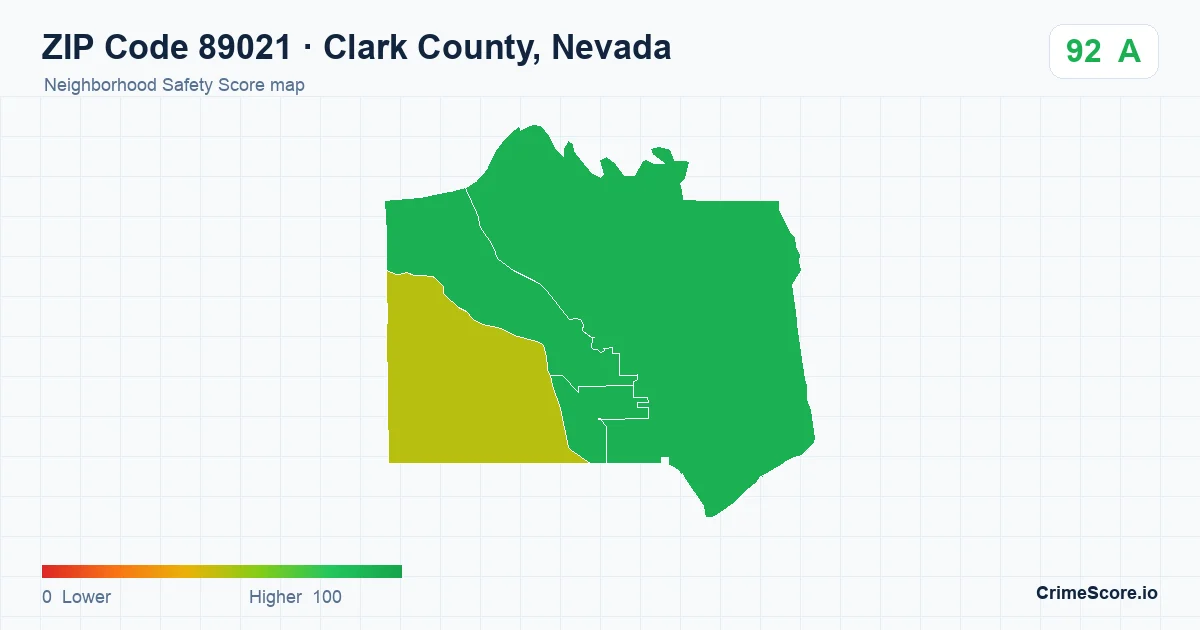 ZIP Code 89021 in Clark County, Nevada neighborhood Safety Score map