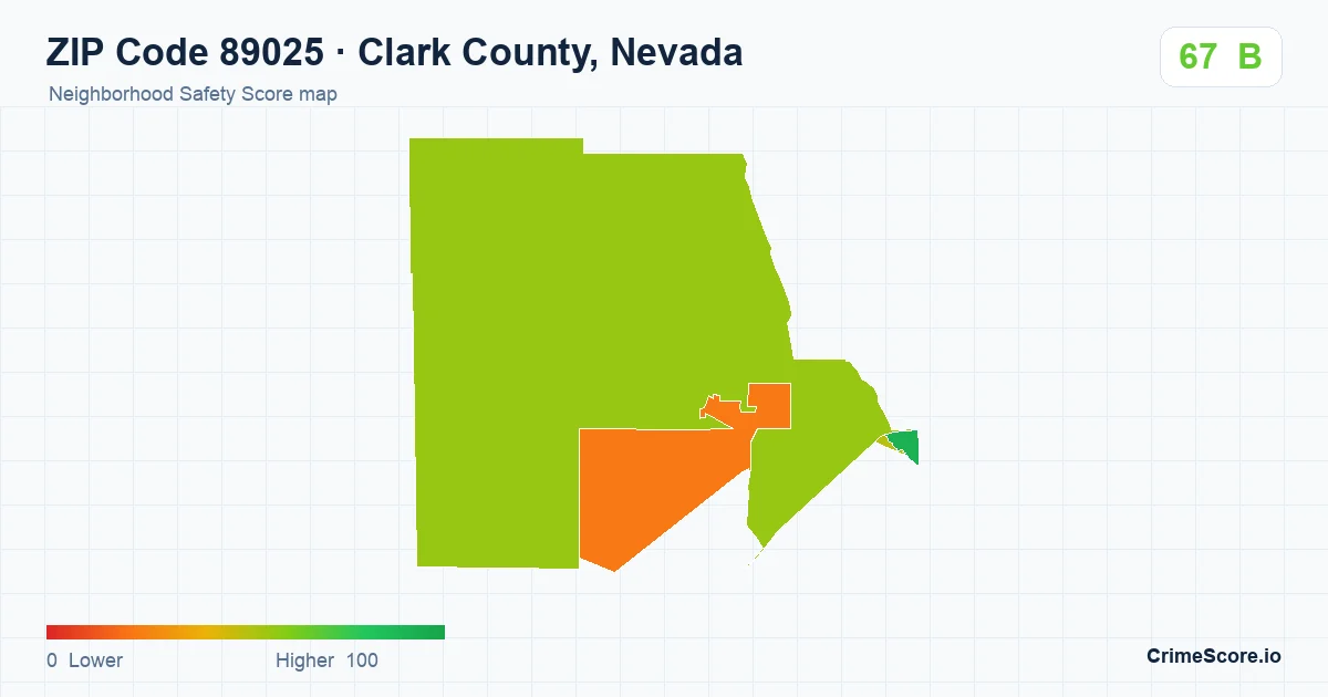 ZIP Code 89025 in Clark County, Nevada neighborhood Safety Score map