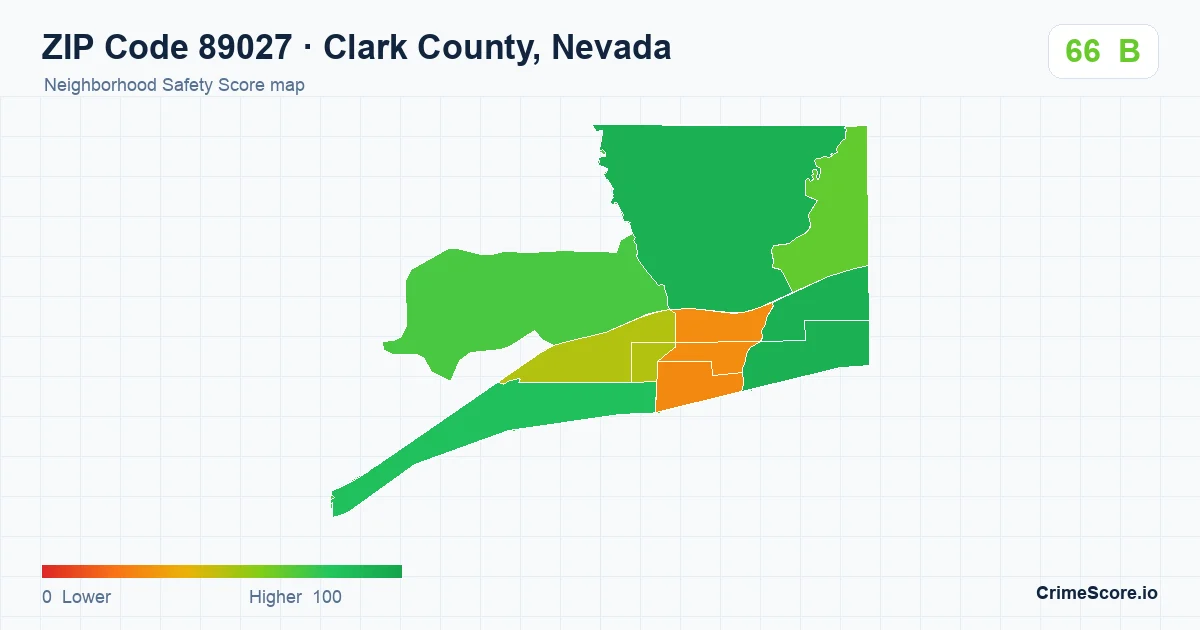 ZIP Code 89027 in Clark County, Nevada neighborhood Safety Score map