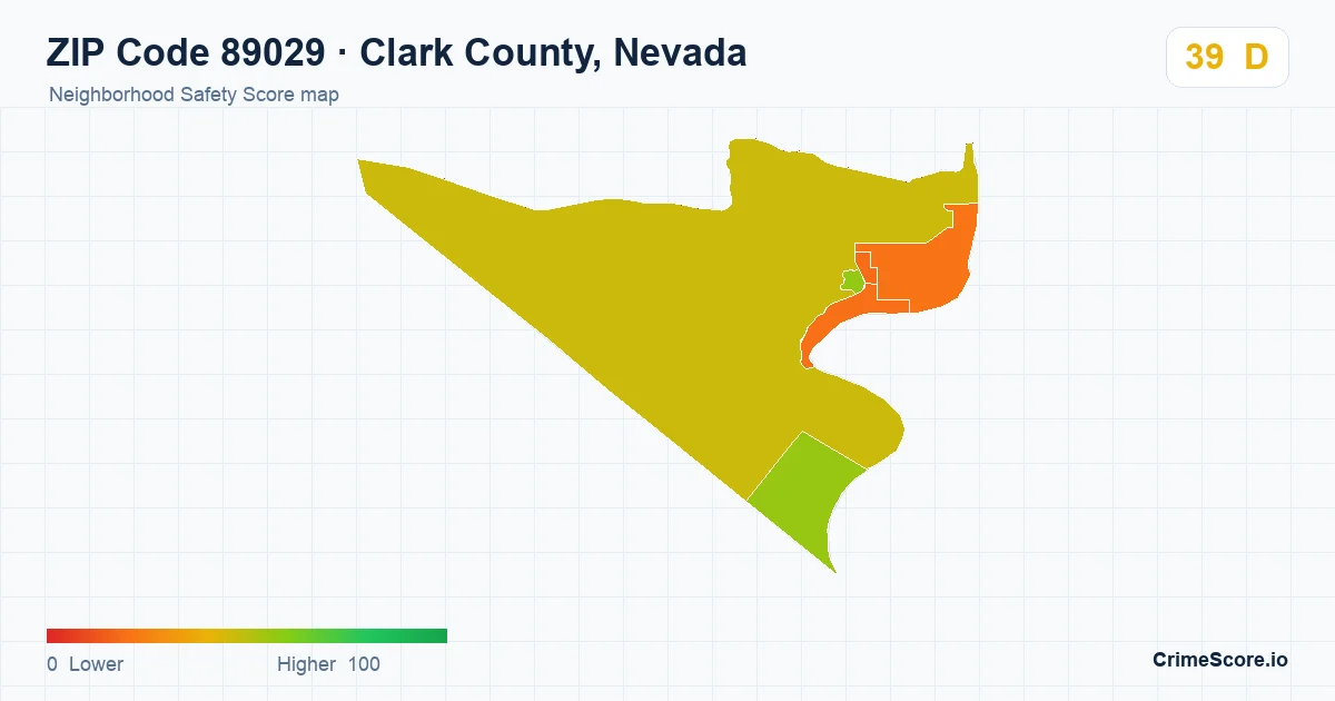 ZIP Code 89029 in Clark County, Nevada neighborhood Safety Score map