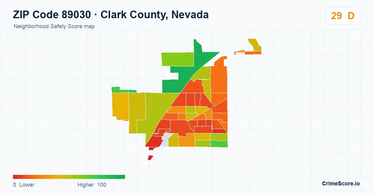 ZIP Code 89030 in Clark County, Nevada neighborhood Safety Score map