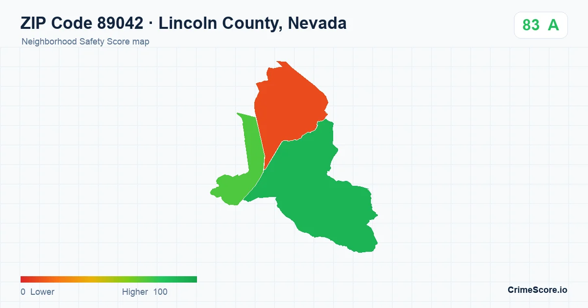 ZIP Code 89042 in Lincoln County, Nevada neighborhood Safety Score map
