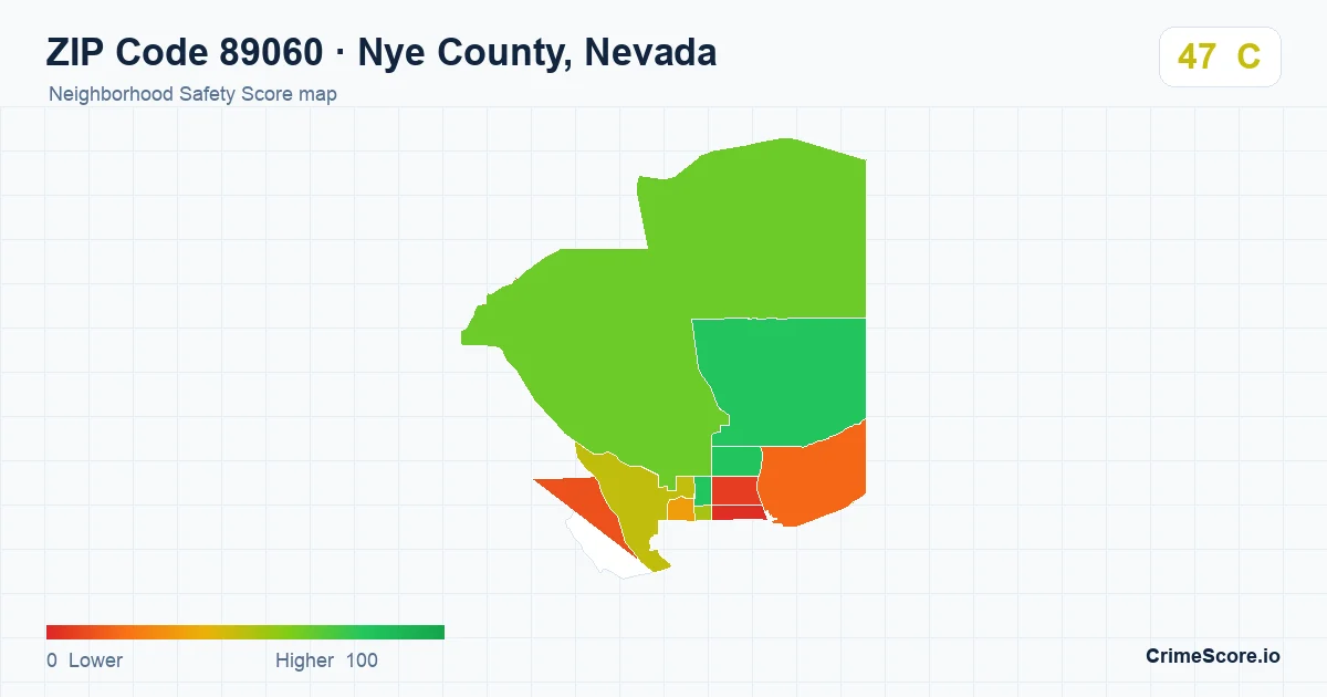 ZIP Code 89060 in Nye County, Nevada neighborhood Safety Score map