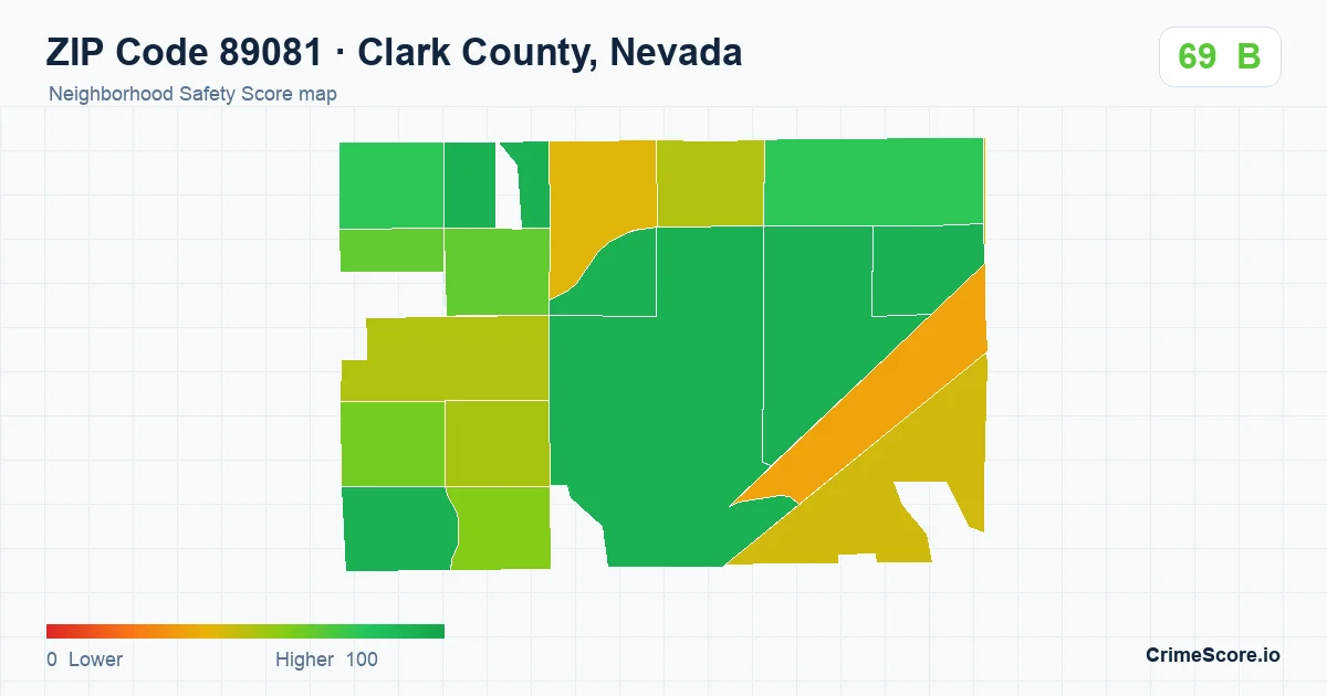 ZIP Code 89081 in Clark County, Nevada neighborhood Safety Score map