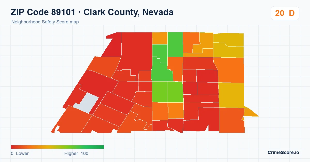 ZIP Code 89101 in Clark County, Nevada neighborhood Safety Score map
