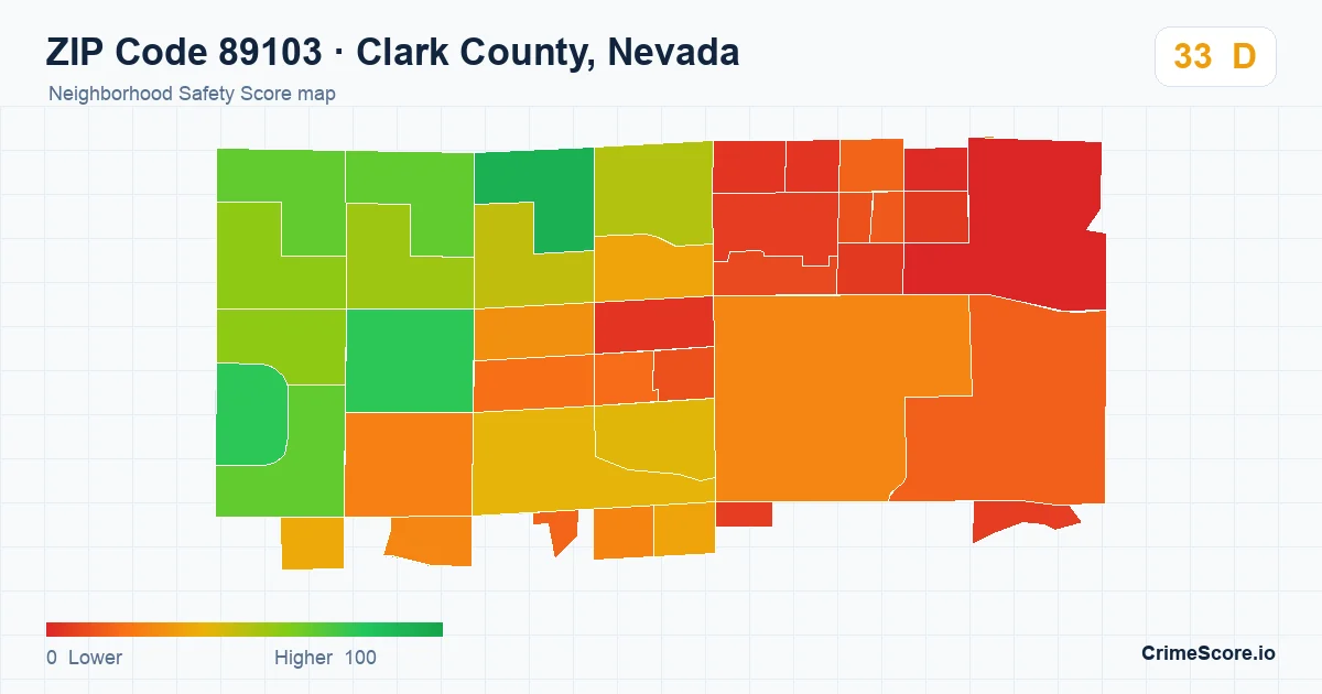 ZIP Code 89103 in Clark County, Nevada neighborhood Safety Score map