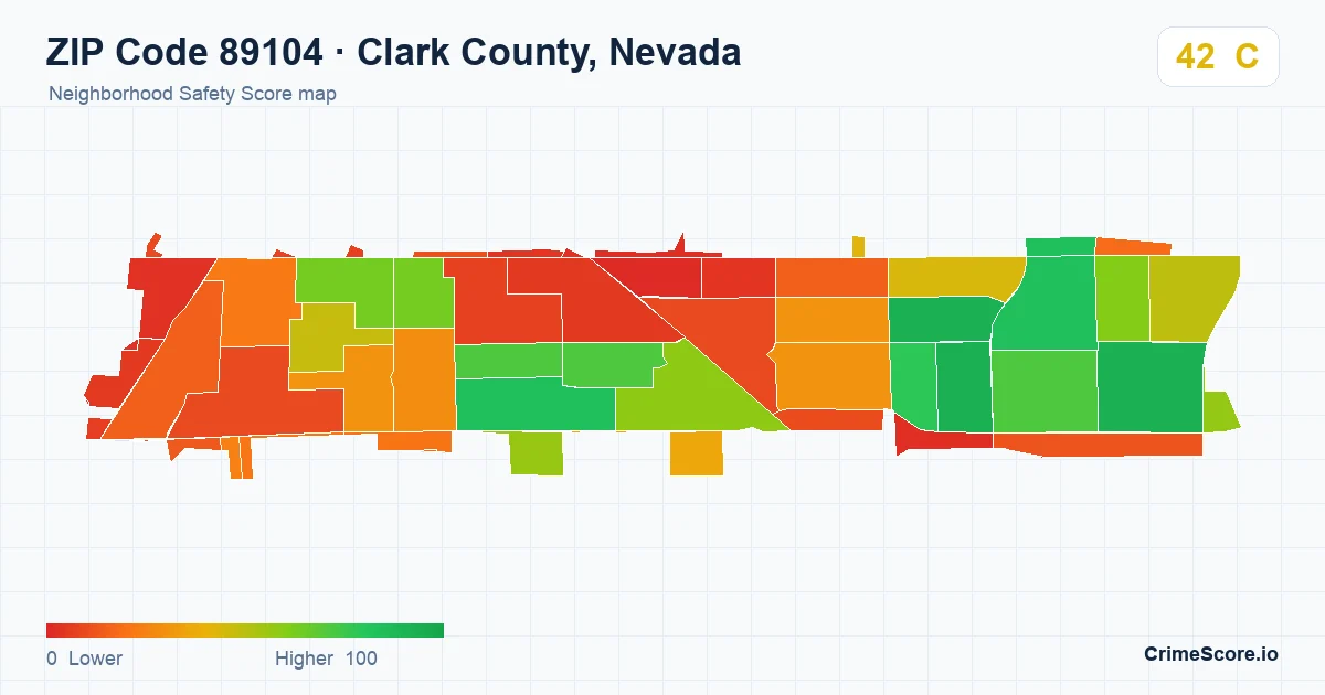 ZIP Code 89104 in Clark County, Nevada neighborhood Safety Score map