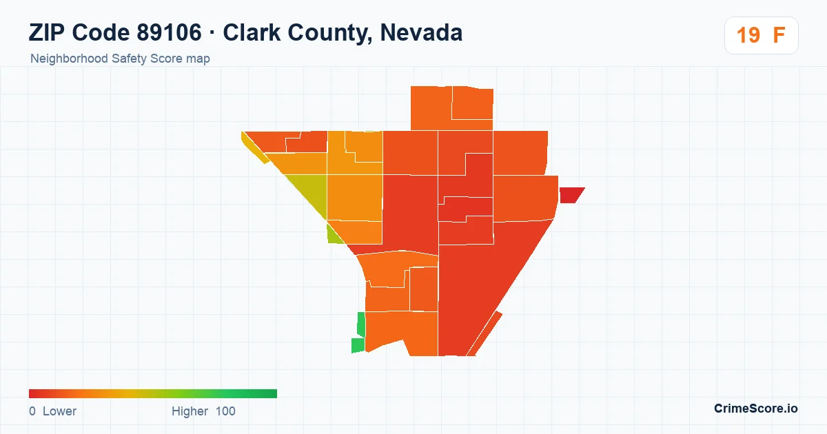 ZIP Code 89106 in Clark County, Nevada neighborhood Safety Score map