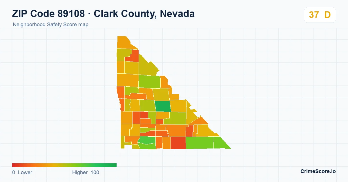 ZIP Code 89108 in Clark County, Nevada neighborhood Safety Score map