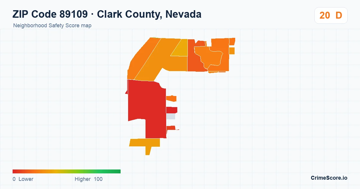ZIP Code 89109 in Clark County, Nevada neighborhood Safety Score map