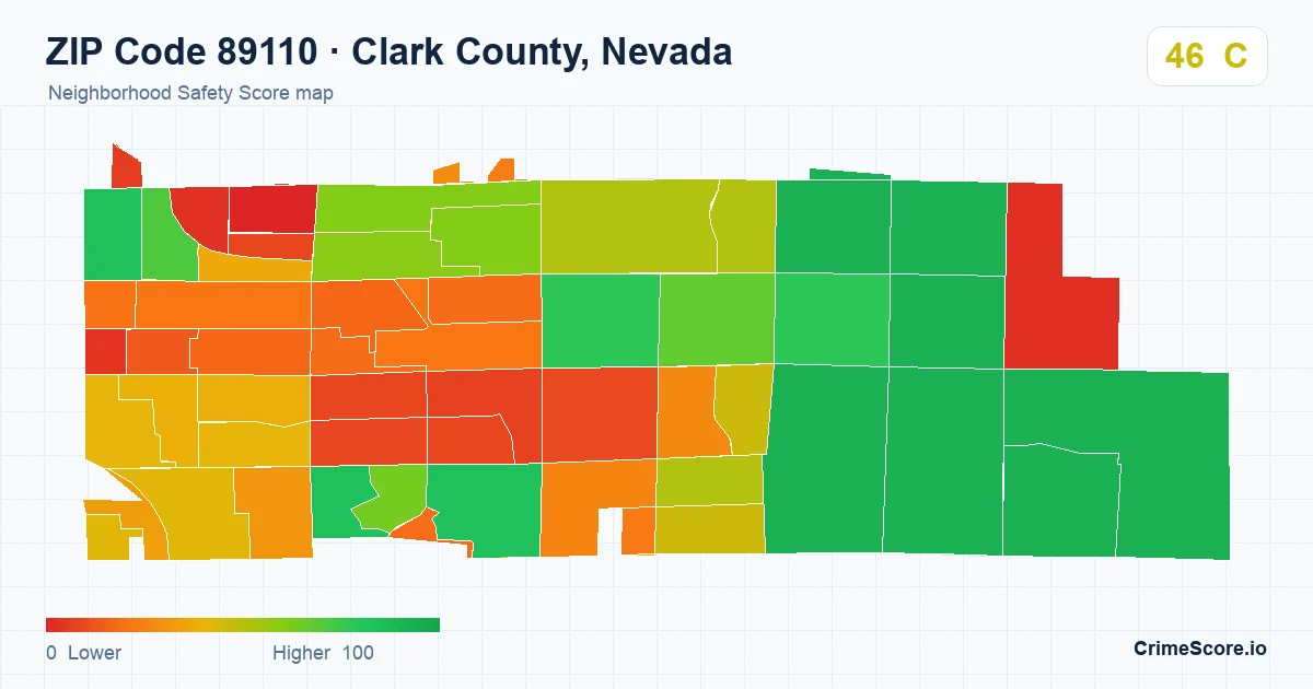 ZIP Code 89110 in Clark County, Nevada neighborhood Safety Score map
