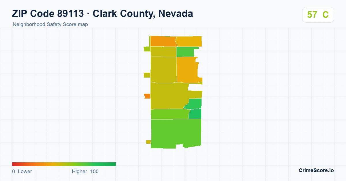 ZIP Code 89113 in Clark County, Nevada neighborhood Safety Score map