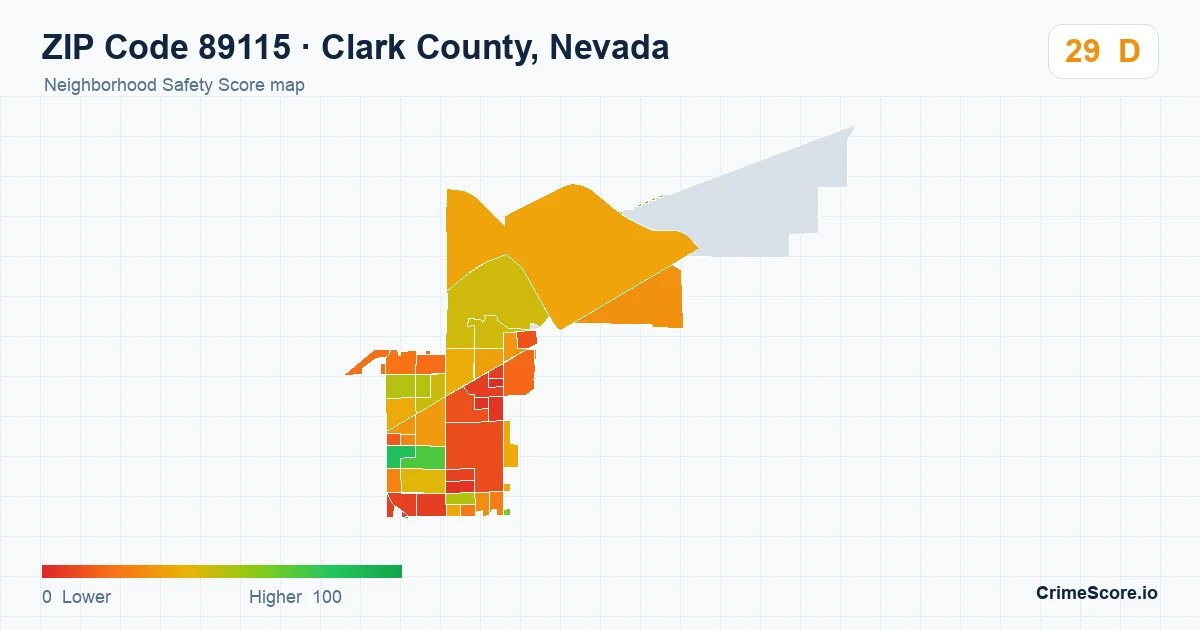 ZIP Code 89115 in Clark County, Nevada neighborhood Safety Score map