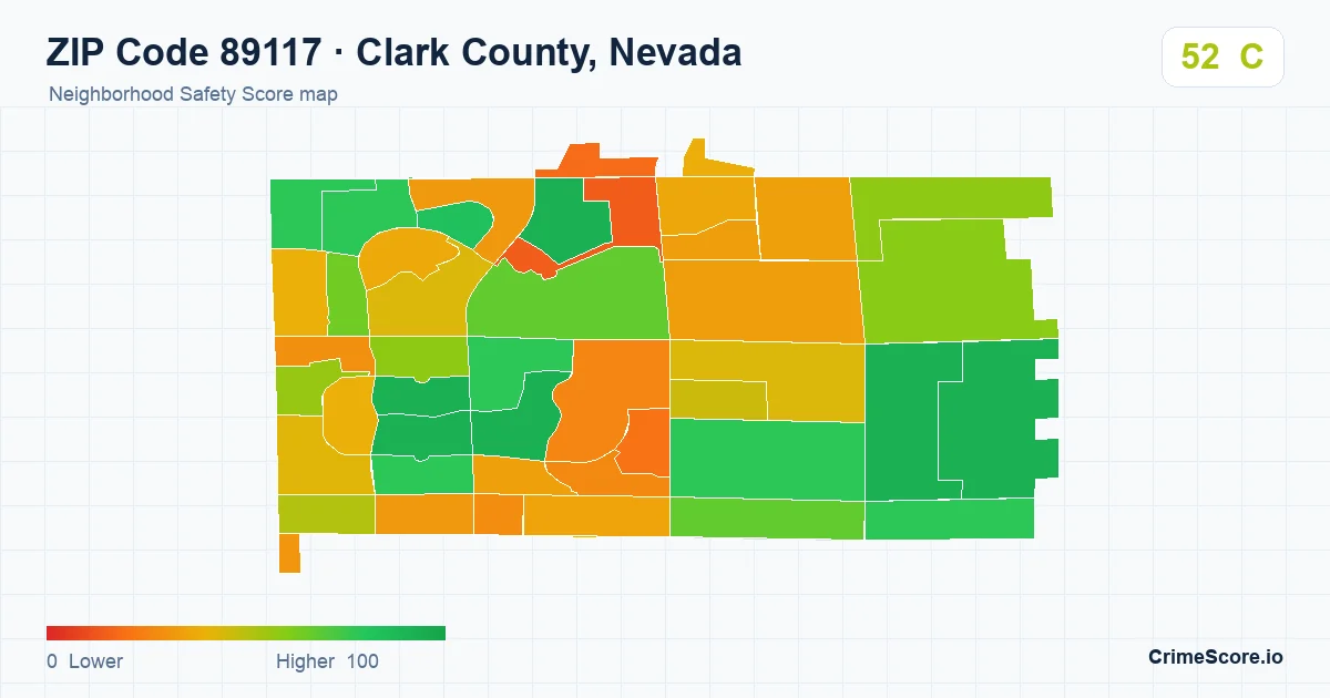 ZIP Code 89117 in Clark County, Nevada neighborhood Safety Score map