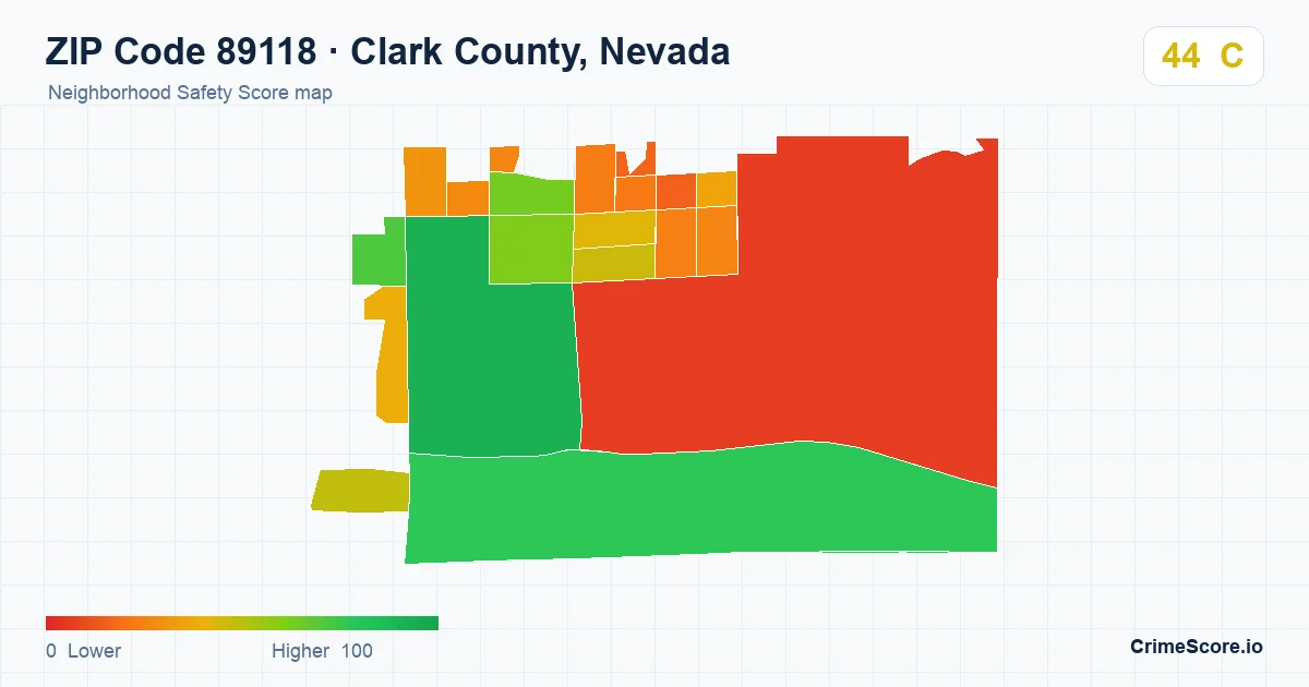 ZIP Code 89118 in Clark County, Nevada neighborhood Safety Score map