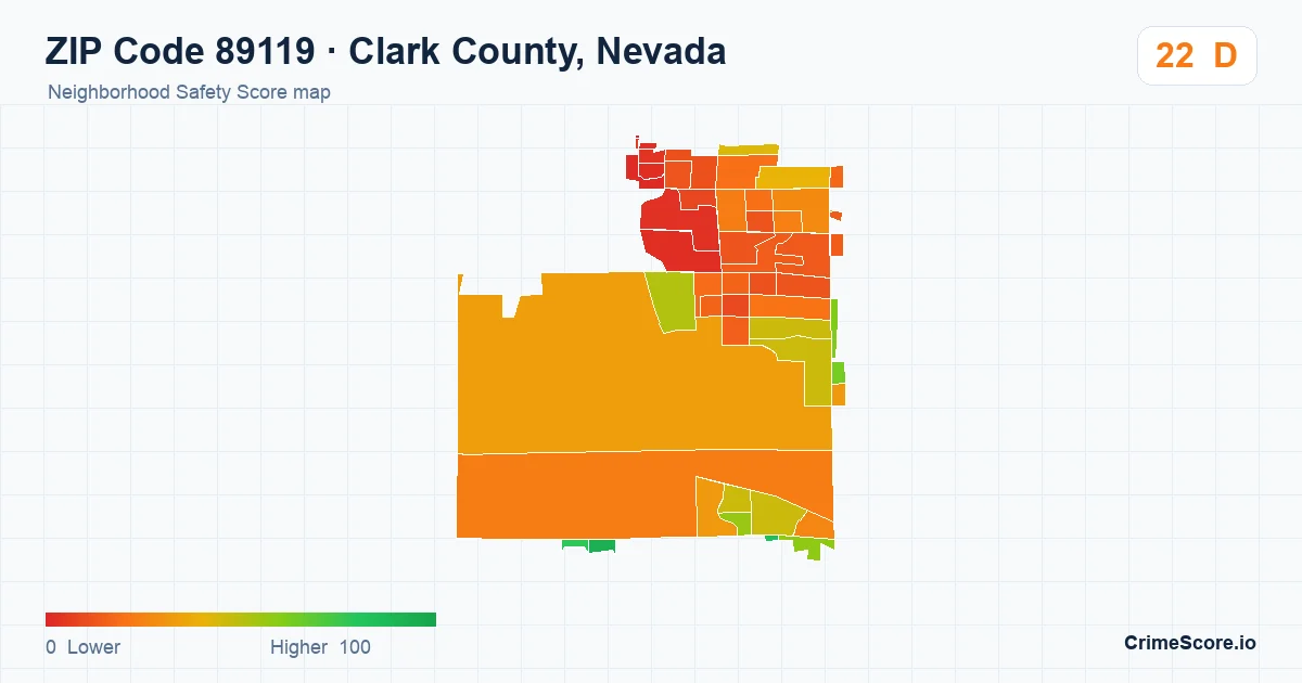 ZIP Code 89119 in Clark County, Nevada neighborhood Safety Score map