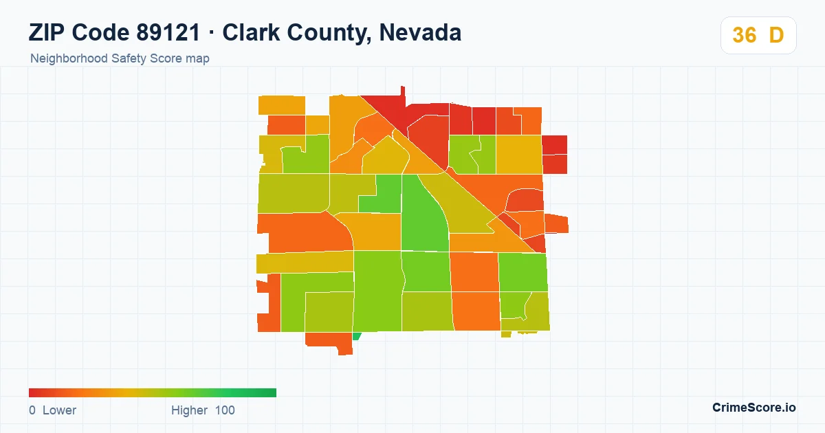 ZIP Code 89121 in Clark County, Nevada neighborhood Safety Score map