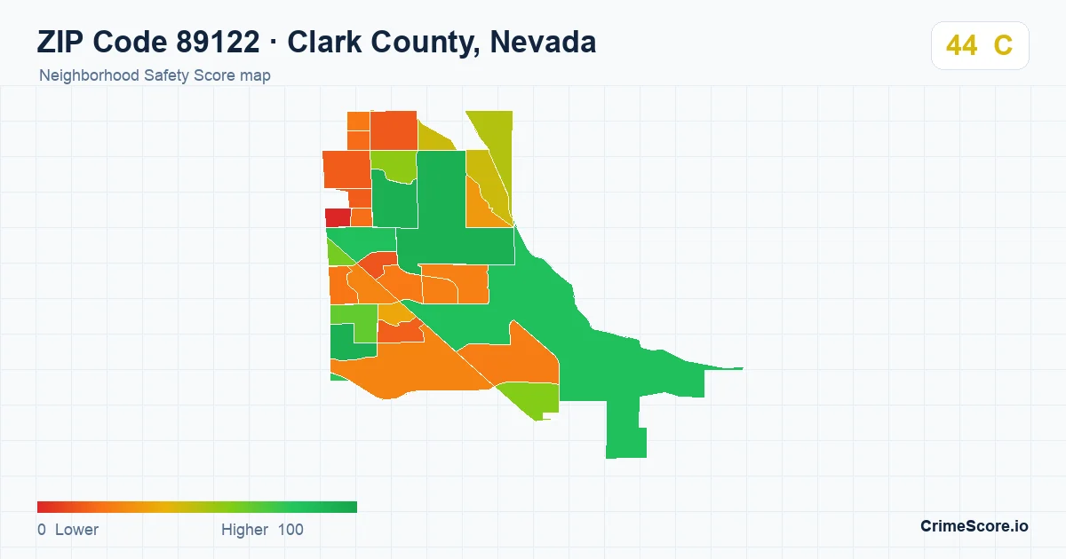 ZIP Code 89122 in Clark County, Nevada neighborhood Safety Score map