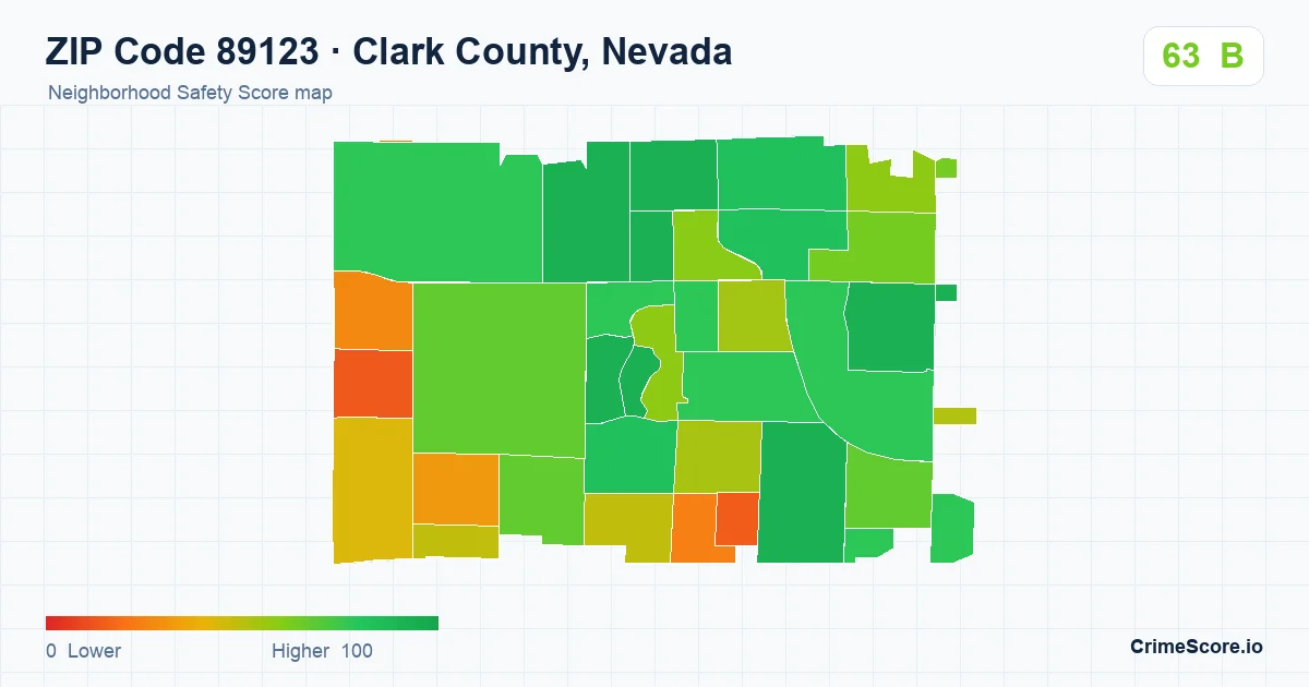 ZIP Code 89123 in Clark County, Nevada neighborhood Safety Score map