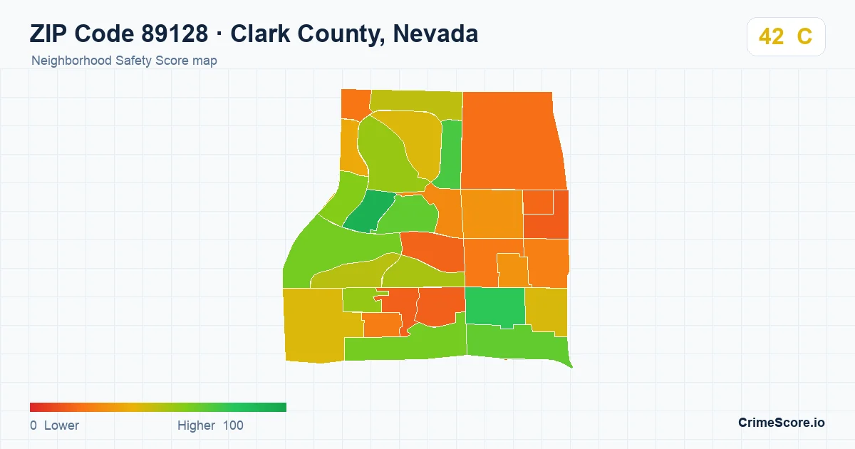 ZIP Code 89128 in Clark County, Nevada neighborhood Safety Score map