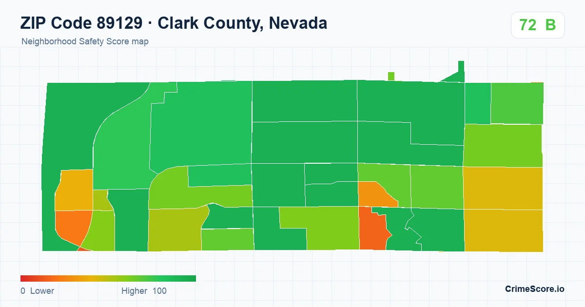 ZIP Code 89129 in Clark County, Nevada neighborhood Safety Score map