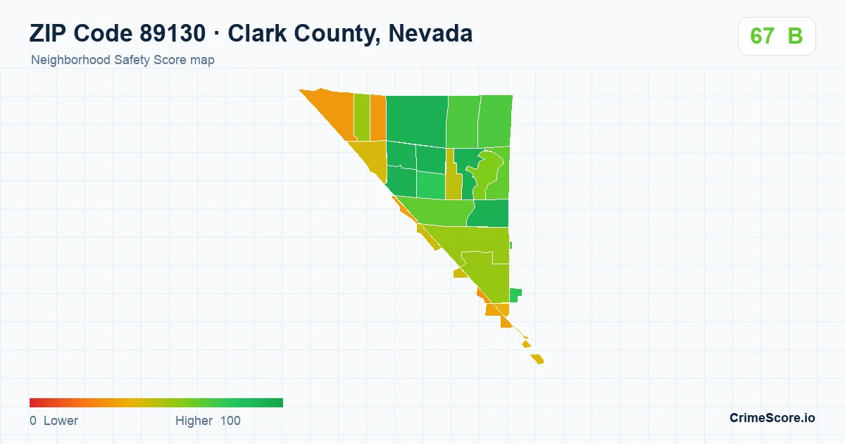 ZIP Code 89130 in Clark County, Nevada neighborhood Safety Score map