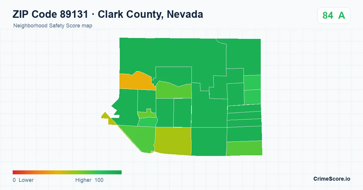 ZIP Code 89131 in Clark County, Nevada neighborhood Safety Score map