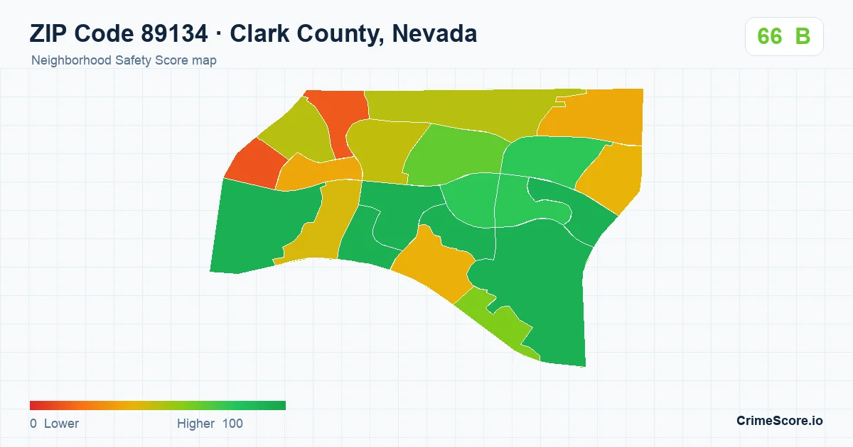 ZIP Code 89134 in Clark County, Nevada neighborhood Safety Score map