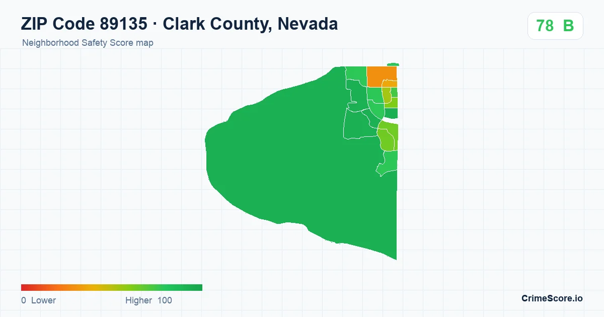 ZIP Code 89135 in Clark County, Nevada neighborhood Safety Score map