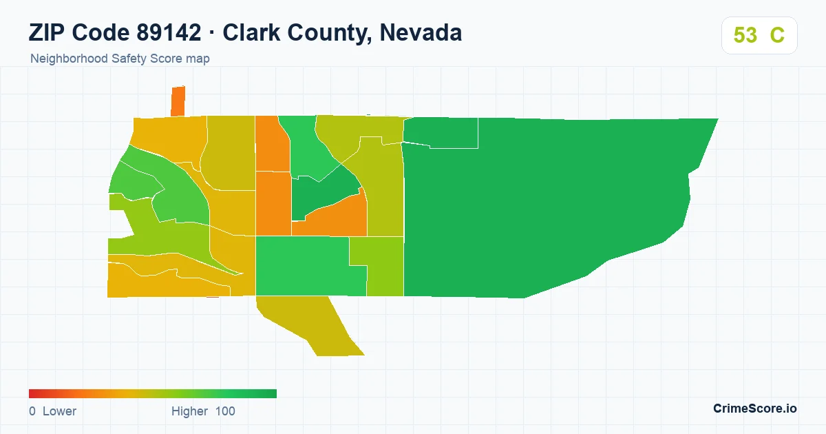 ZIP Code 89142 in Clark County, Nevada neighborhood Safety Score map