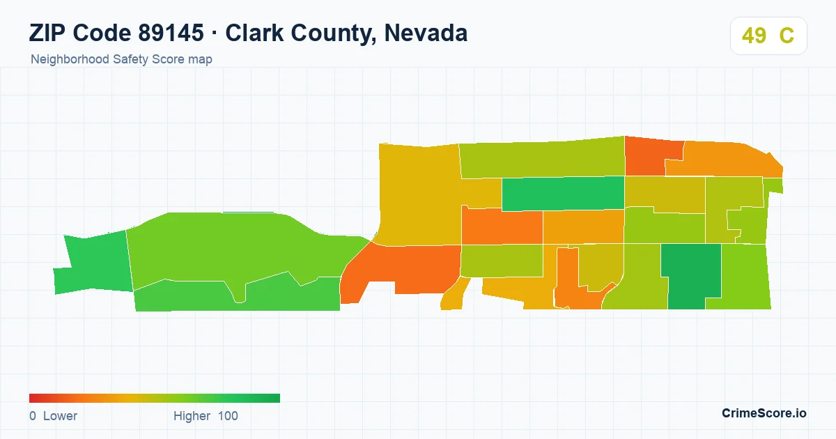 ZIP Code 89145 in Clark County, Nevada neighborhood Safety Score map