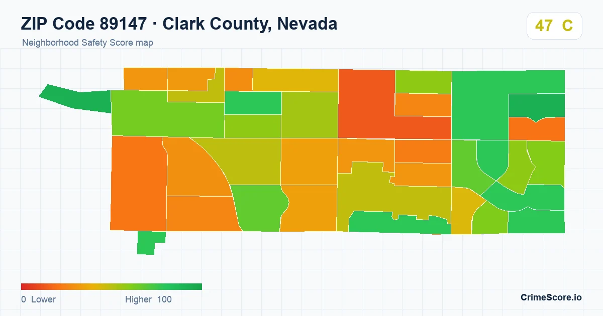 ZIP Code 89147 in Clark County, Nevada neighborhood Safety Score map