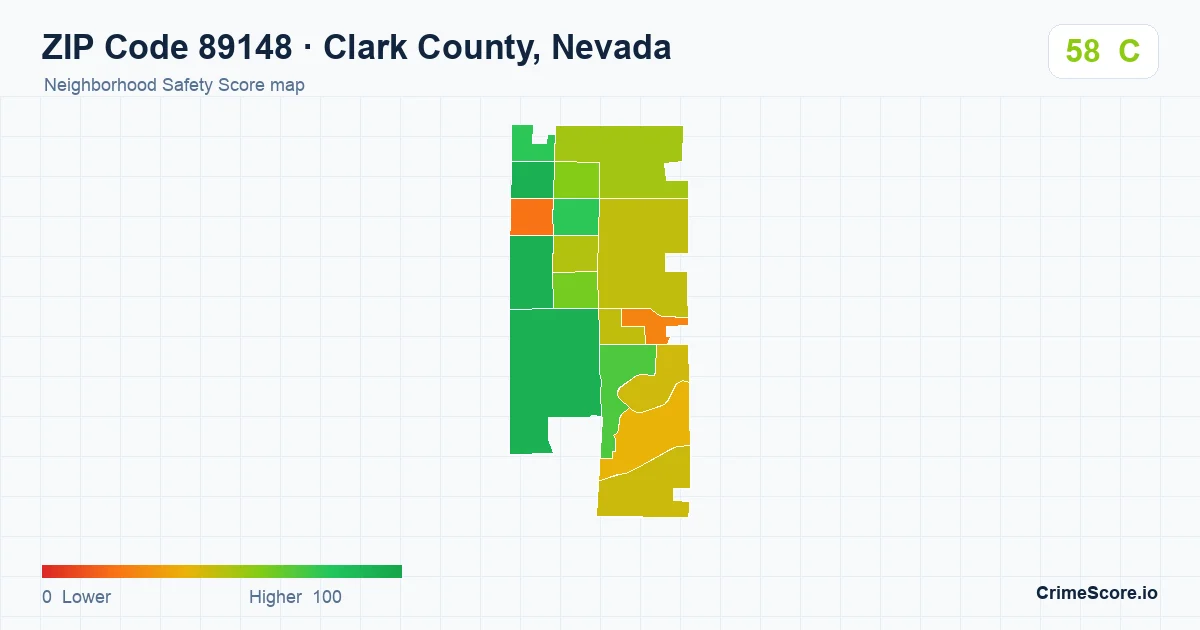 ZIP Code 89148 in Clark County, Nevada neighborhood Safety Score map