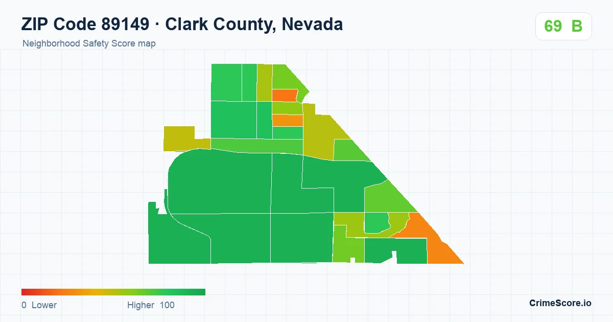 ZIP Code 89149 in Clark County, Nevada neighborhood Safety Score map