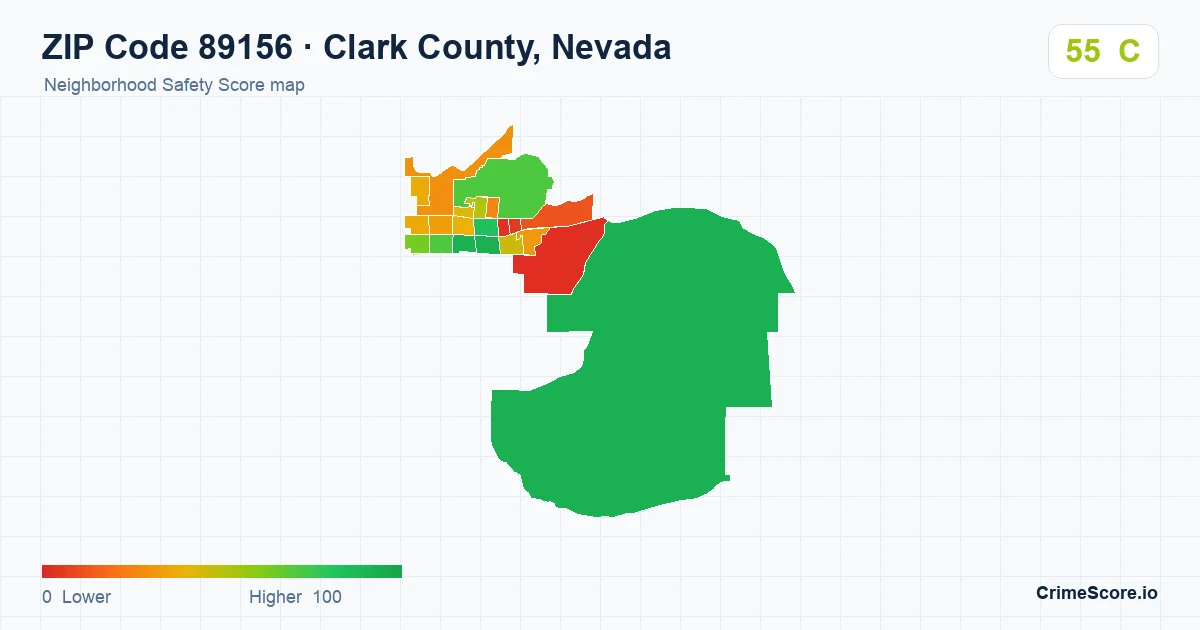 ZIP Code 89156 in Clark County, Nevada neighborhood Safety Score map