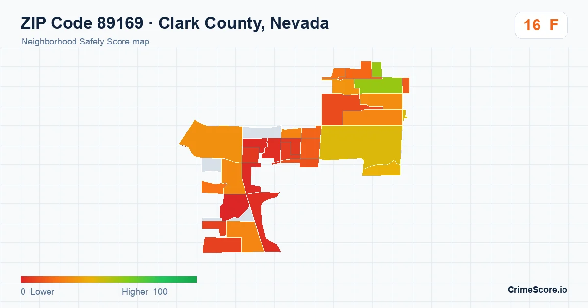 ZIP Code 89169 in Clark County, Nevada neighborhood Safety Score map