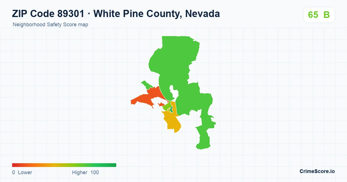 ZIP Code 89301 in White Pine County, Nevada neighborhood Safety Score map