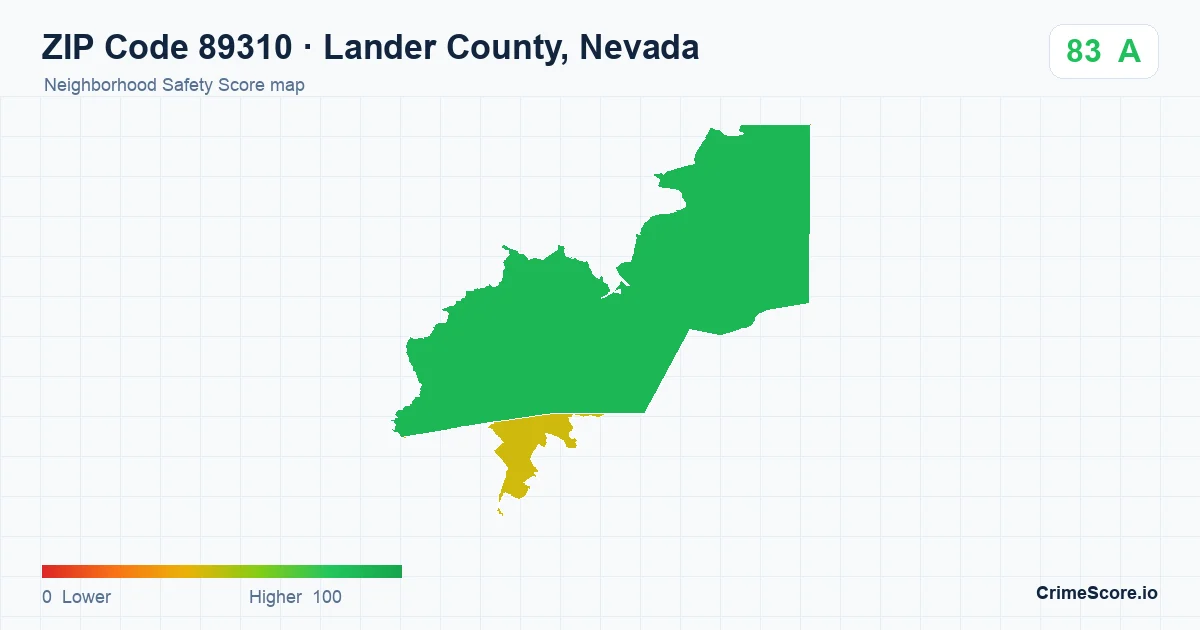 ZIP Code 89310 in Lander County, Nevada neighborhood Safety Score map