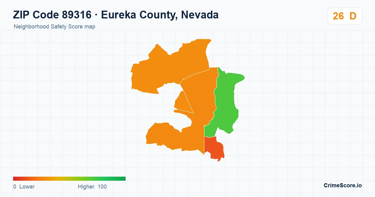 ZIP Code 89316 in Eureka County, Nevada neighborhood Safety Score map