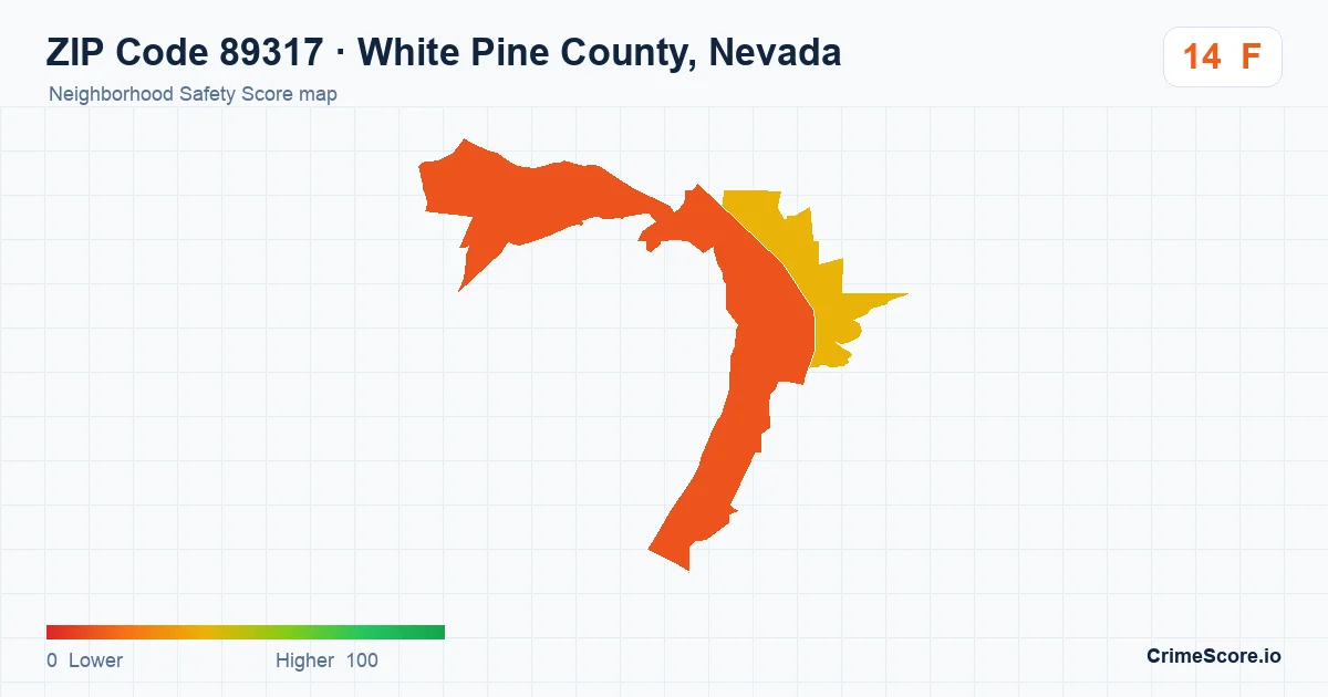 ZIP Code 89317 in White Pine County, Nevada neighborhood Safety Score map