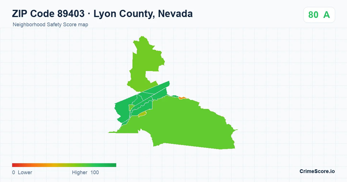 ZIP Code 89403 in Lyon County, Nevada neighborhood Safety Score map