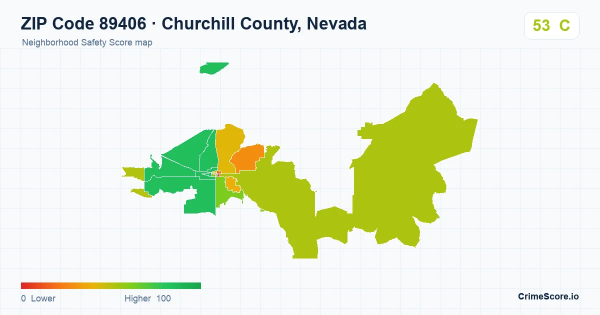 ZIP Code 89406 in Churchill County, Nevada neighborhood Safety Score map